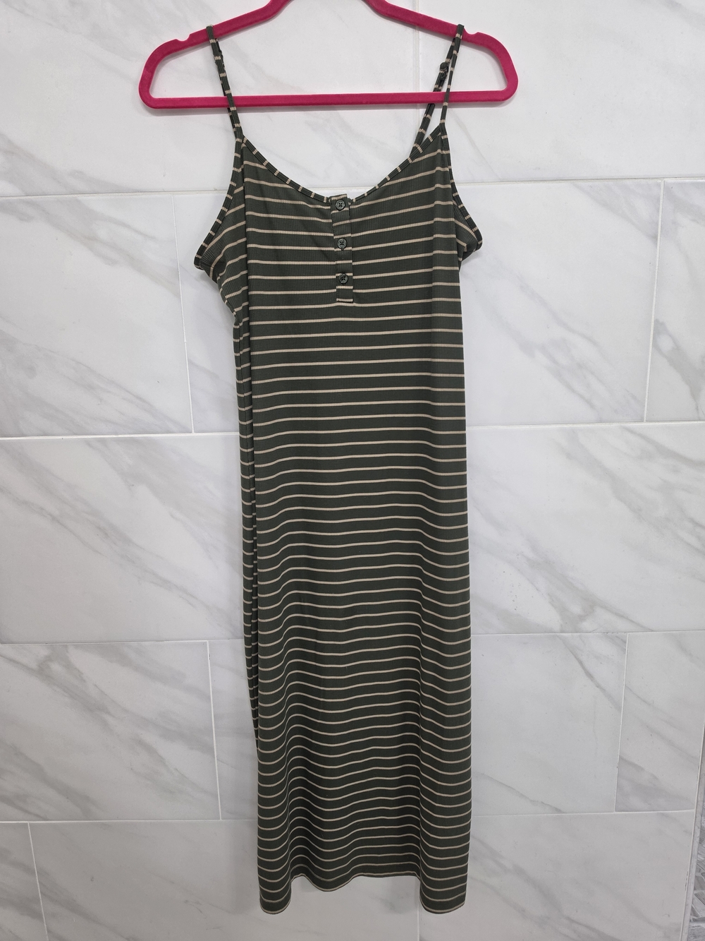 No Boundaries Olive Green & Cream Striped Maxi Dress